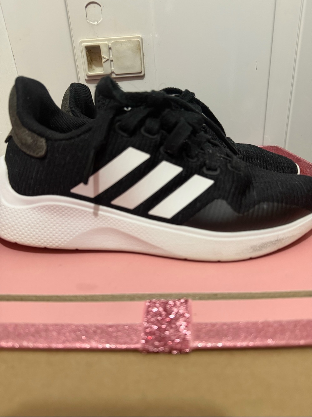 adidas Black with White Stripes Athletic Sneakers